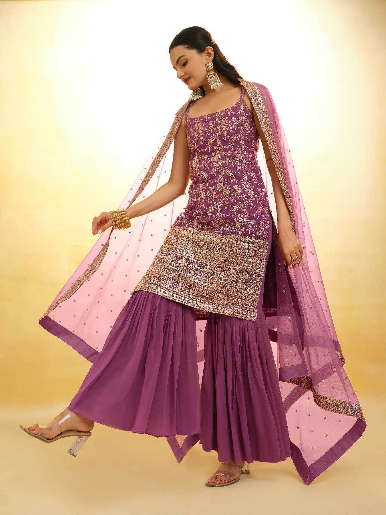 Georgette Sharara Salwar Embroidery Suit - MYLUXURY LANE ENTERPRISE
